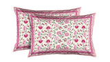 King Size Pure Cotton Hand Block Print Bedsheet (Pink Floral)