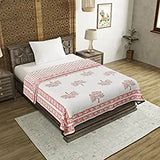 Cotton Dohar / Blanket Single Bed Size Hand Block Printed, Geometric Orange Pink Tree