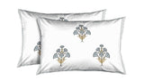 King Size Pure Cotton Hand Block Print Bedsheet (Grey Flower)