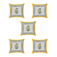 BLOCKS OF INDIA Hand Block Printed Cotton Linen Cushion Cover (40 x 40 cm) (Blue Yellow Motifs)