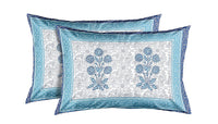 King Size Pure Cotton Hand Block Print Bedsheet (Blue Flower Buta )