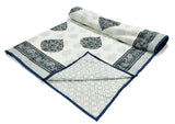Cotton Dohar / Blanket Single Bed Size Hand Block Printed, Grey Gamla Motifs