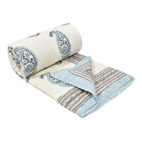 Cotton Single Size Quilt Hand Block Print for Light Winters (60x90 Inches) Rajai Razai