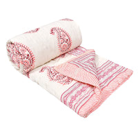 Cotton Single Size Quilt/Rajai Hand Block Print for Light Winters (60x90 Inches) Rajai Razai
