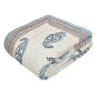 Cotton Single Size Quilt Hand Block Print for Light Winters (60x90 Inches) Rajai Razai