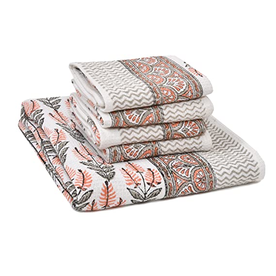 BLOCKS OF INDIA Cotton Hand Block Printed Soft Waffle Fabric Towel