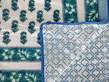 Cotton Dohar / Blanket King Bed Size Hand Block Printed (Green & Blue Buti)