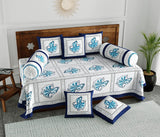 BLOCKS OF INDIA Diwan Set Cotton 8 Piece | Deewan Printed Bedsheet Sets for Living Room Hall (Set of 8 Piece, 1-Bed Sheet | 2-Bolster Cover | 5-Cushion Cover (Color 18)