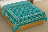 Cotton Dohar / Blanket Single Bed Size Hand Block Printed, Green Elephant
