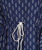 BLOCKS OF INDIA Hand Block Kaftan in Pure Cotton Kantha Fabric Indigo Colour