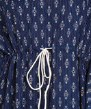 BLOCKS OF INDIA Hand Block Kaftan in Pure Cotton Kantha Fabric Indigo Colour