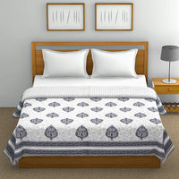 Cotton Dohar / Blanket King Bed Size Hand Block Printed (Grey Motif)