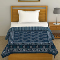 Cotton Dohar / Blanket Single Bed Size Hand Block Printed, Grey Elephant