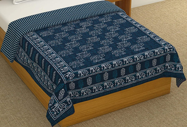 Cotton Dohar / Blanket Single Bed Size Hand Block Printed, Grey Elephant