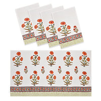 BLOCKS OF INDIA Cotton Hand Block Printed Soft Waffle Fabric Towel Set : 1 Bath Towel and 4 Hand Towel (Color 12)