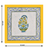 BLOCKS OF INDIA Hand Block Printed Cotton Linen Cushion Cover (16 x 16 inches) (Blue Yellow Motifs)