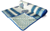 Cotton Dohar / Blanket King Bed Size Hand Block Printed (Blue Motifs)