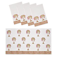 BLOCKS OF INDIA Cotton Hand Block Printed Soft Waffle Fabric Towel Set : 1 Bath Towel and 4 Hand Towel (Color 4)