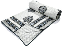 Cotton Dohar / Blanket King Bed Size Hand Block Printed (Grey Motif)