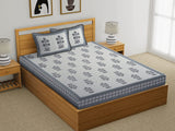King Size Pure Cotton Hand Block Print Bedsheet (Grey Flower Buta )