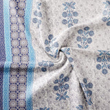 King Size Pure Cotton Hand Block Print Bedsheet (Blue Flower Buta )
