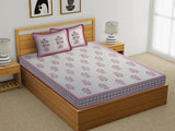 King Size Pure Cotton Hand Block Print Bedsheet (Pink Flower Buta )