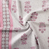 King Size Pure Cotton Hand Block Print Bedsheet (Pink Flower Buta )
