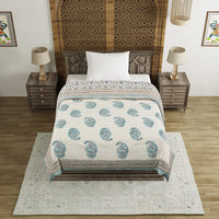Cotton Single Size Quilt Hand Block Print for Light Winters (60x90 Inches) Rajai Razai