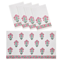 BLOCKS OF INDIA Cotton Hand Block Printed Soft Waffle Fabric Towel Set : 1 Bath Towel and 4 Hand Towel (Color 13)