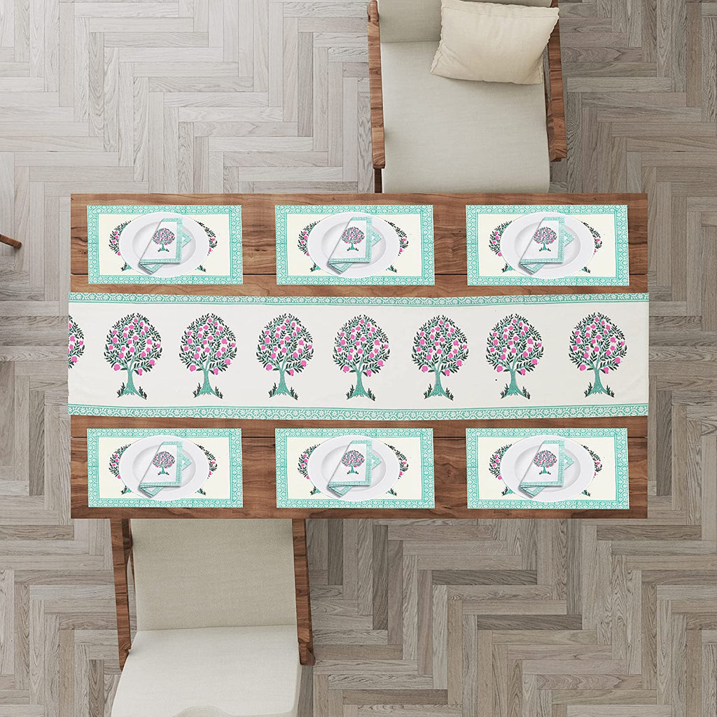 Hand Block Printed Cotton Table Runner, Mat and Napkin Set for Center ...