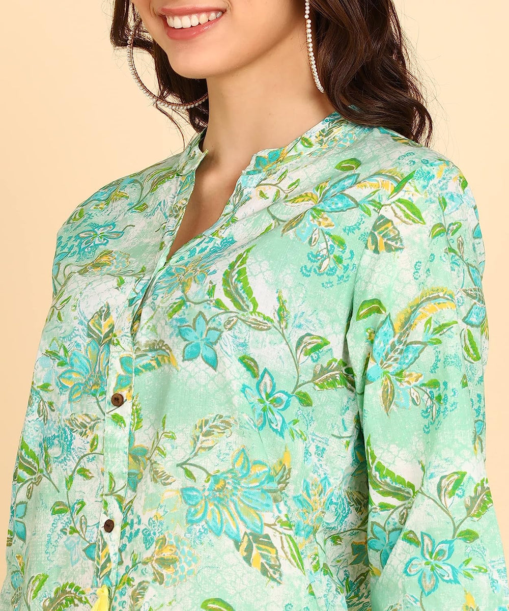 BLOCKS OF INDIA Co ords Set in Pure Cotton Green Colour Hand Block Pri ...