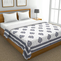 Cotton Dohar / Blanket King Bed Size Hand Block Printed (Grey Motif)