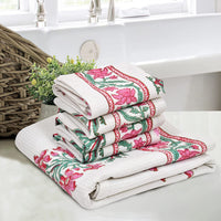 BLOCKS OF INDIA Cotton Hand Block Printed Soft Waffle Fabric Towel Set : 1 Bath Towel and 4 Hand Towel (Color 13)