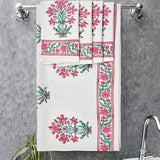 BLOCKS OF INDIA Cotton Hand Block Printed Soft Waffle Fabric Towel Set : 1 Bath Towel and 4 Hand Towel (Color 13)