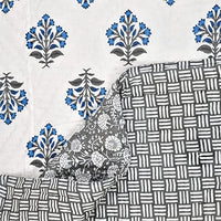 King Size Quilt/Rajai Cotton Hand Block Print  (90 inch X 108 inch) (Blue Grey Buta)