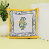 BLOCKS OF INDIA Hand Block Printed Cotton Linen Cushion Cover (40 x 40 cm) (Blue Yellow Motifs)