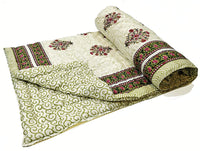 Cotton Single Size Quilt/Rajai Hand Block Print for Light Winters (60x90 Inches) Rajai Razai