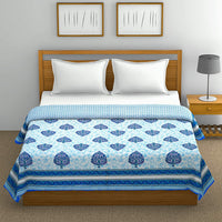 Cotton Dohar / Blanket King Bed Size Hand Block Printed (Blue Motifs)