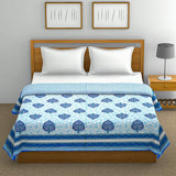 Cotton Dohar / Blanket King Bed Size Hand Block Printed (Blue Motifs)