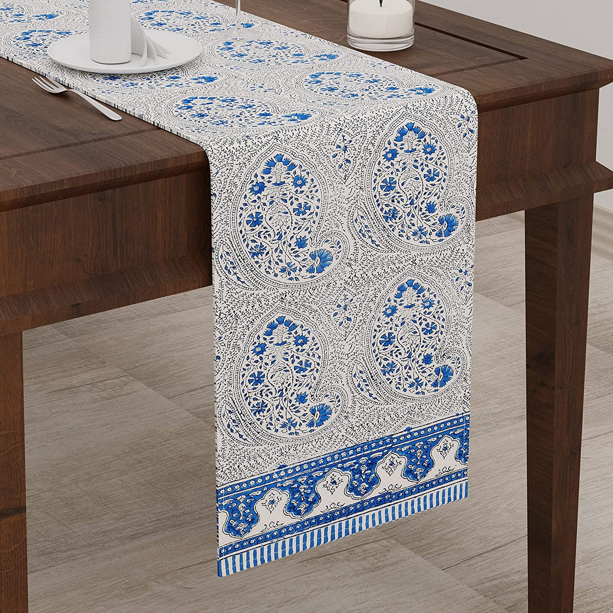 Cotton Table Runner for Center/Dining Table (13 x 72 Inches) (Blue Mug ...