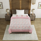 Cotton Single Size Quilt/Rajai Hand Block Print for Light Winters (60x90 Inches) Rajai Razai