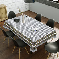 PURE COTTON RAJASTHANI HAND BLOCK PRINT SIX SEATER TABLE CLOTH (Grey Yellow Buti)