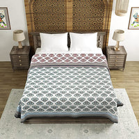 Cotton Dohar / Blanket King Bed Size Hand Block Printed (Grey Motifs Reversible)