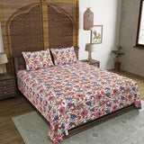 BLOCKS OF INDIA Hand Block Printed Cotton Super King Size Bedsheet(270 x 270) (White JAAL)