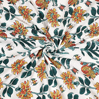 King Size Pure Cotton Hand Block Print Bedsheet (Green Yellow Gad)