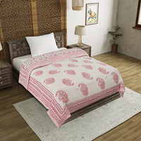 Cotton Single Size Quilt/Rajai Hand Block Print for Light Winters (60x90 Inches) Rajai Razai