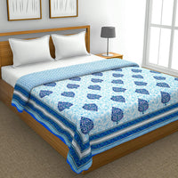 Cotton Dohar / Blanket King Bed Size Hand Block Printed (Blue Motifs)