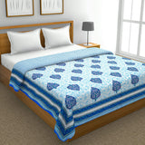 Cotton Dohar / Blanket King Bed Size Hand Block Printed (Blue Motifs)