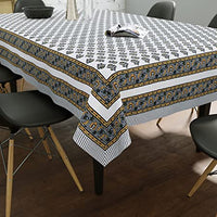 PURE COTTON RAJASTHANI HAND BLOCK PRINT SIX SEATER TABLE CLOTH (Grey Yellow Buti)