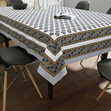 PURE COTTON RAJASTHANI HAND BLOCK PRINT SIX SEATER TABLE CLOTH (Grey Yellow Buti)